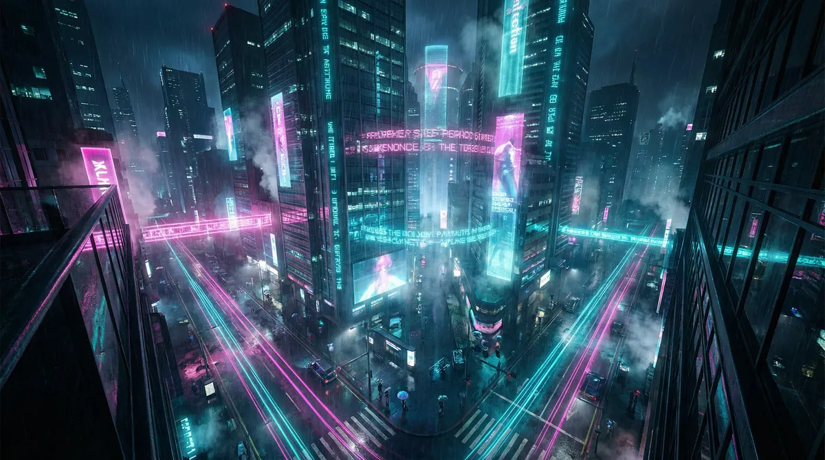 十分钟在线视频免费播放 竖屏短剧平台首页背景 - 赛博朋克都市夜景